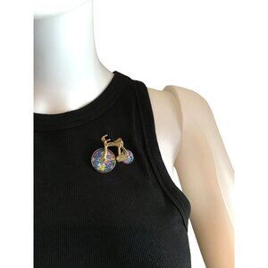 Gold Tone Bicycle Brooch With Glitter Accents